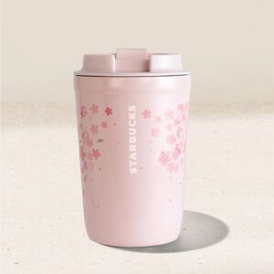 NWT Starbucks SAKURA Cherry Blossom Pale Pink Travel Tumbler with White Logo